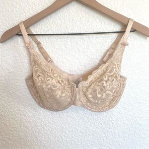 Wacoal Semi Sheer Cream Floral Lace Beige Tan Cream Bra Lightweight Size: 32DDD